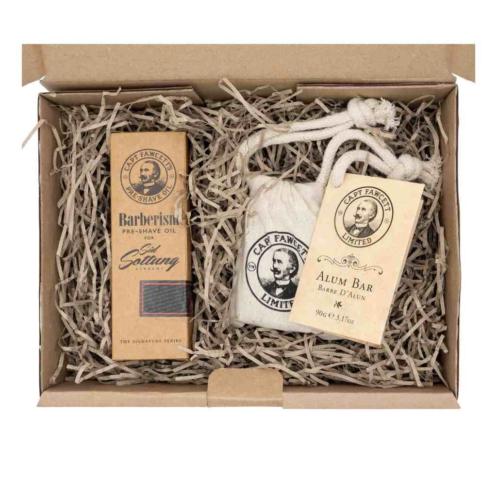 CAPTAIN FAWCETT Alaun Bar & Barberism Pre-Shave Öl Geschenkset
