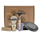 CAPTAIN FAWCETT Faux Badger Shaving Brush, Finest Hand Crafted Safety Razor and Luxurious Shaving Soap Gift Set            