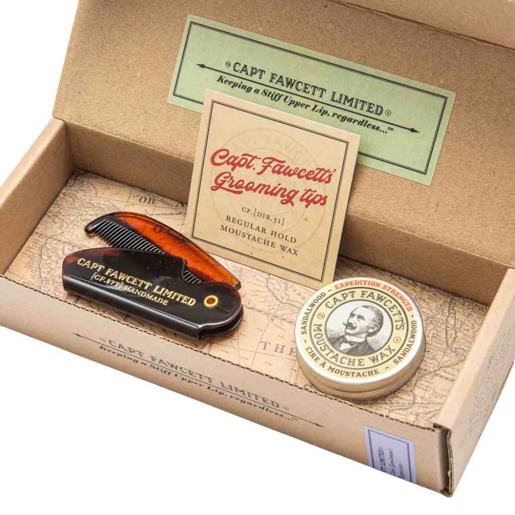 [90224MMCS] CAPTAIN FAWCETT Cire à moustache & peigne de poche pliable - Expedition