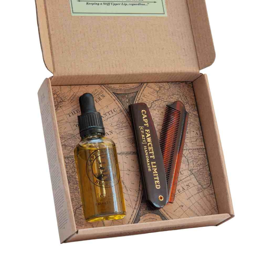 5060338442243CAPTAIN FAWCETT Coffret cadeau - Huile à Barbe & Peigne de Poche Pliable Private Stock