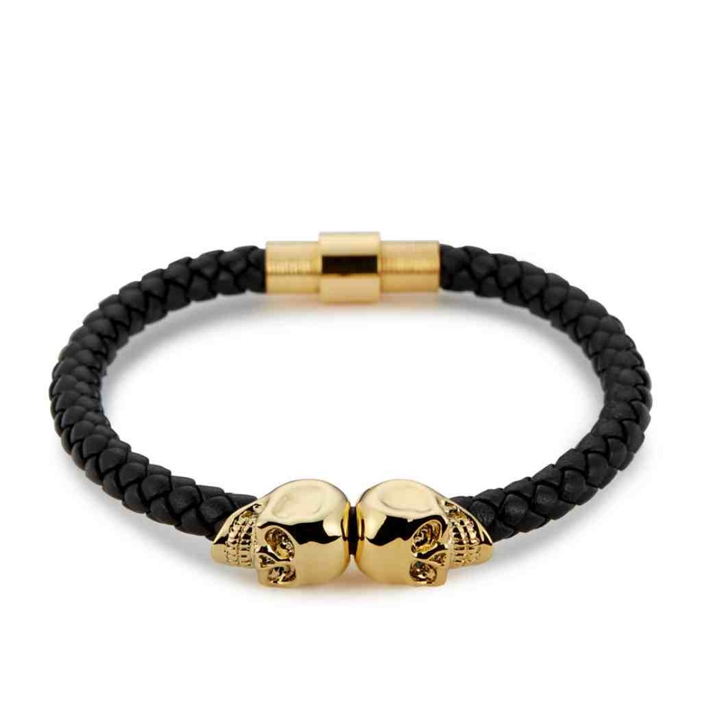 NORTHSKULL Bracelet Noir & Or - Crâne jumeau