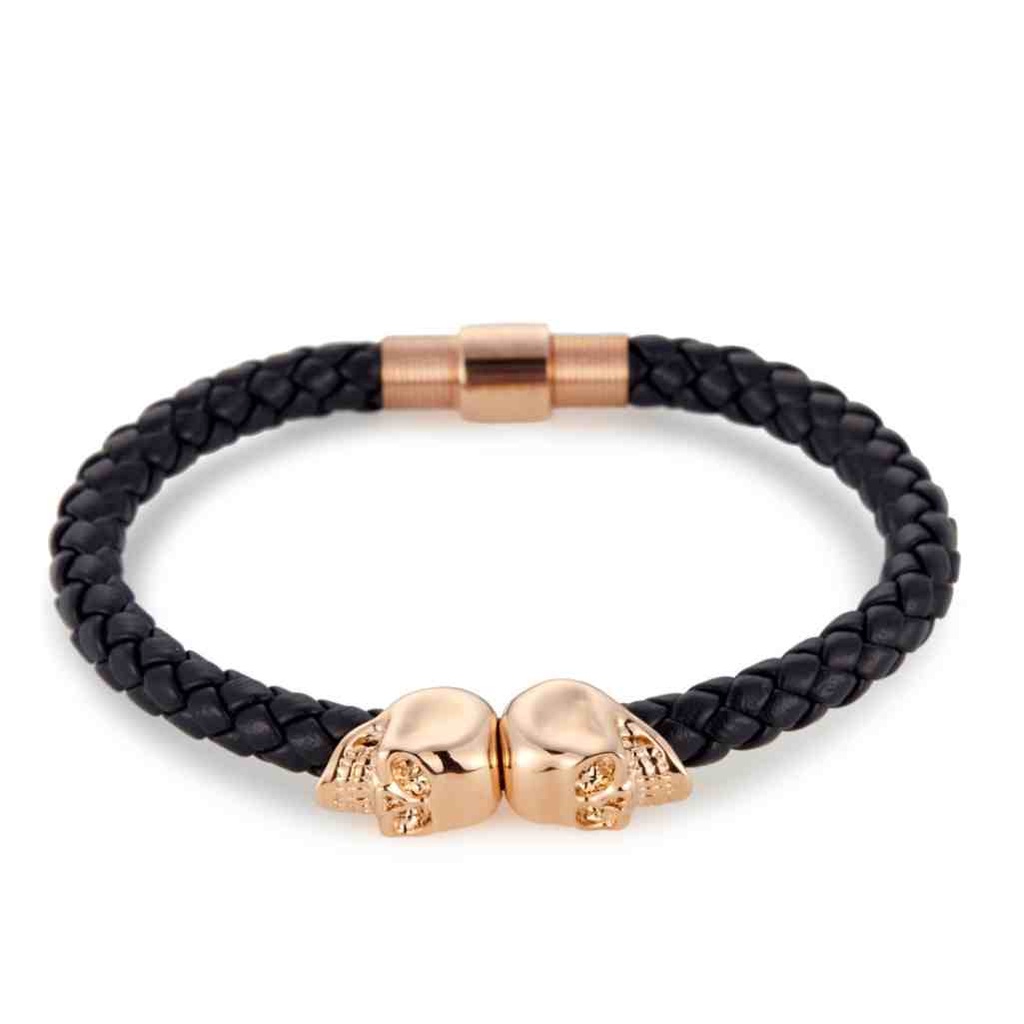 NORTHSKULL Bracelet bleu marine & rose gold - Crâne jumeau