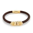 NORTHSKULL Bracelet brown nappa & gold - Crâne jumeau