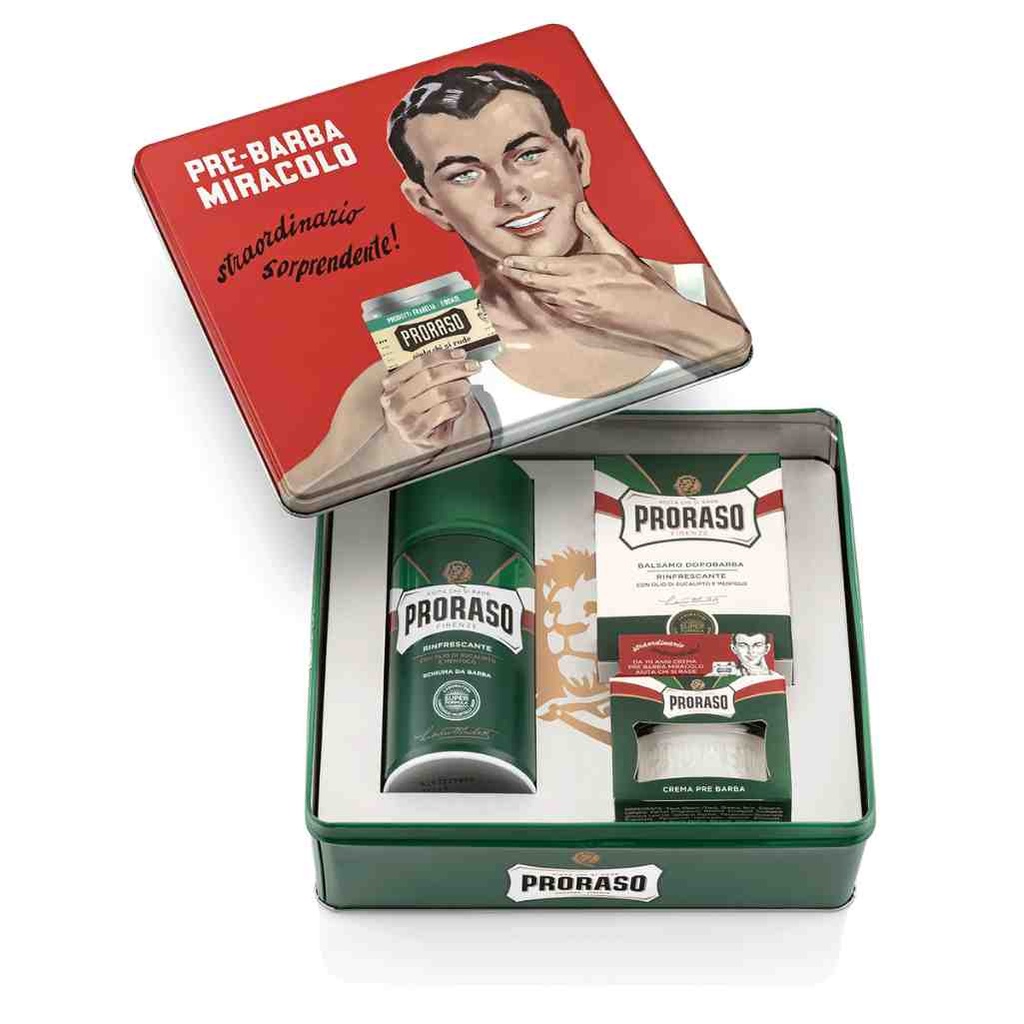 PRORASO Kit de rasage avec mousse gino green refresh