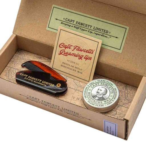 [90223MMCS] CAPTAIN FAWCETT Moustache Wax & Folding Pocket Moustache Comb - Ylang Ylang