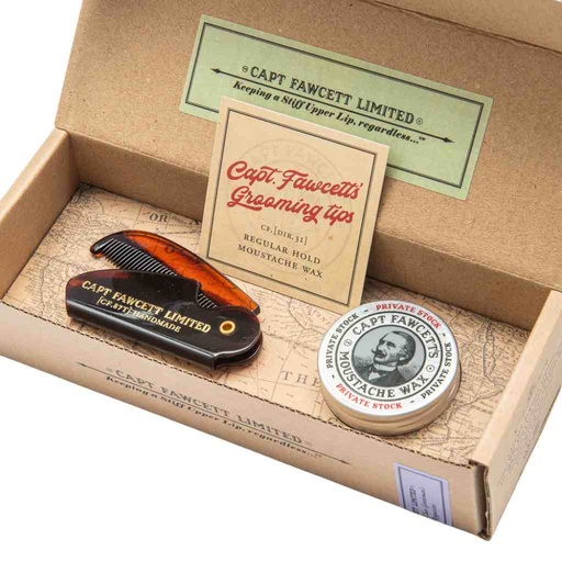 [90225MMCS] CAPTAIN FAWCETT Moustache Wax & Folding Pocket Moustache Comb - Private Stock