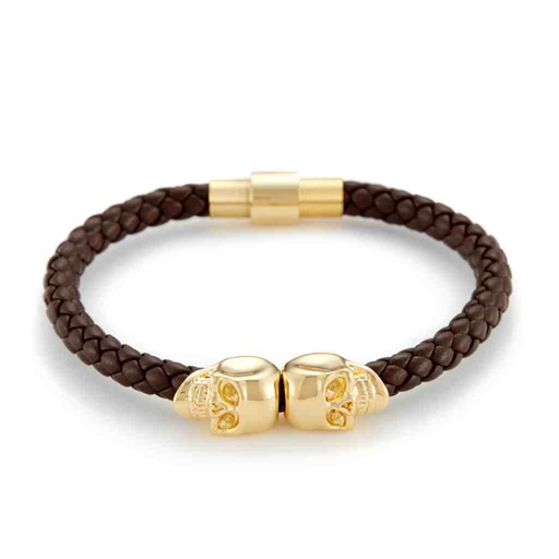 [5588126] NORTHSKULL Bracelet Brown Nappa & Gold - Crâne jumeau