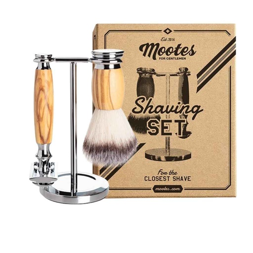 [MO-ShSe-08] MOOTES Coffret de rasage Butterfly Bois d'olivier